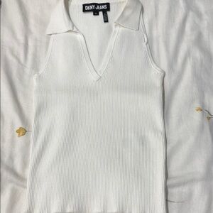 DKNY Ribbed White Knit Top